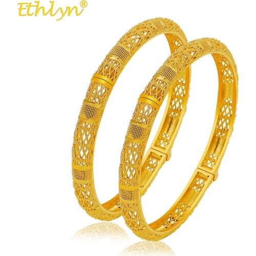 Ethlyn 2pcs/lot Exquisite Gold Color Dubai Bangles Bracelets for Women Wedding Anniversary Gifts MY52