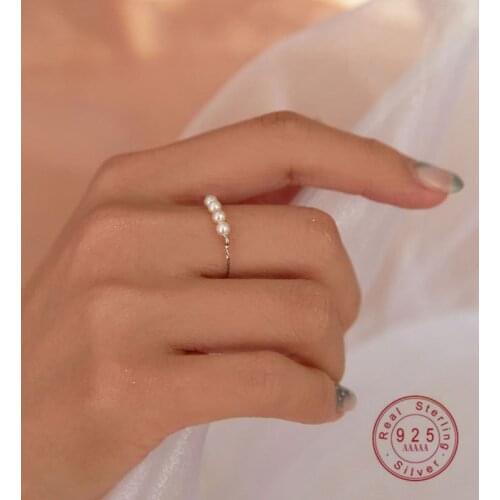 HI MAN 925 Sterling Silver Korean Vintage Elegant Simulated Pearls Ring Women Light Luxury Simple Jewelry