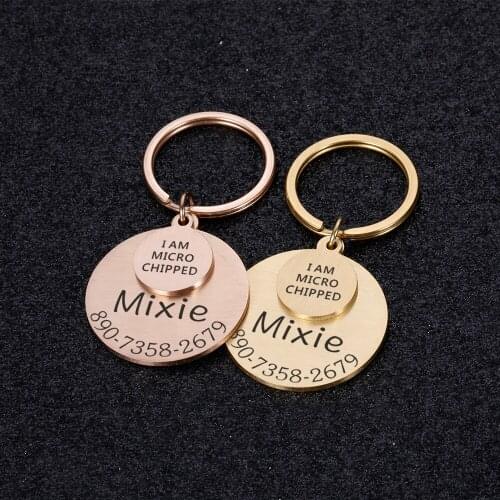 Personalized Dog Cat ID Tag Keychain I Am Microchipped Dog Name Number Tag Stainless Steel Keyring Pet Id Tag Collar ID Tag