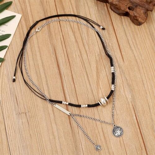 Personality Multilayer Original Jewelry Custom Tree Necklace with Retro-like Thai Hand Waxed Twine Woven Necklace for women