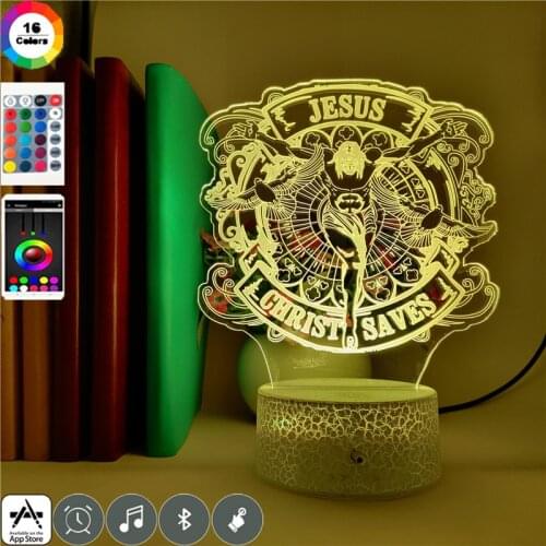 Room LED Lamp 3D Illusion Night Light Jesus Christ Saves Nightlight Touch Switch Color Change Decor Christian Gift APP Control