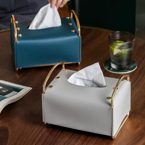 Creative Light Luxury Leather Tissue Box Home Living Room Modern Minimalist American Dining Table Coffee Table Drawer Decoration