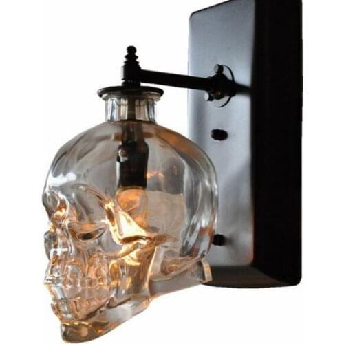 Retro Loft Skull Bones Wall Lamp Sconces Clear Glass Bottle Wall Light Fixtures For Dinning Room Bar Industrial Home Decor E14 M