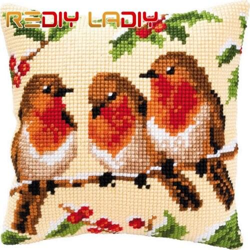 DIY Cross Stitch Cushion Cover Bird In Roses Chunky Cross-Stitch Kits 100% Acrylic Yarn Pillow Case Home Decor Hobby & Crafts
