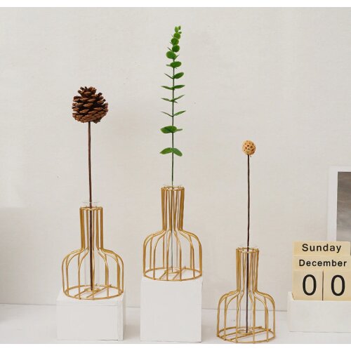 Nordic Ins Iron Golden Hydroponic Vase Home Wedding Decoration Accessories Living Room Dining Table Decor Dry Flowers