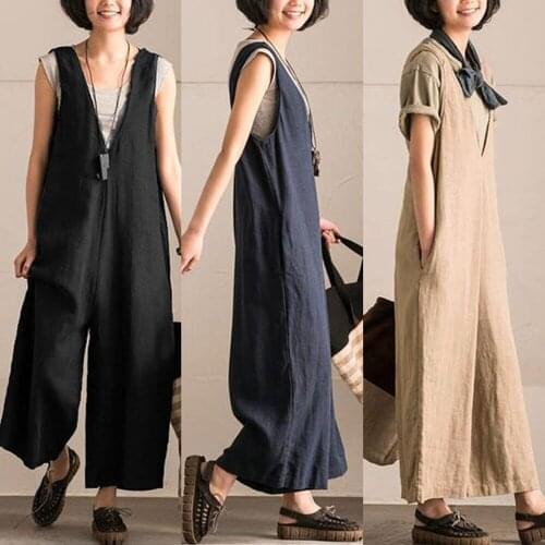 New Women Jumpsuits Cargo Pants Loose Long Wide Leg Playsuits Pants Thin Female Bodysuits Sleeveless Dropshipping Fulfillment