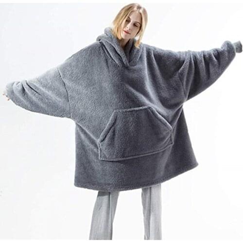 New Fleece Blanket With Sleeves Outdoor Hooded Pocket Blankets Warm Soft Hoodie Slant Robe Bathrobe Sweatshirt Pullover