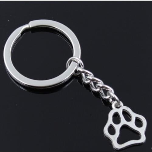 New Fashion Men 30mm Keychain DIY Metal Holder Chain Vintage Dog Bear Paw 19x17mm Silver Color Pendant Gift
