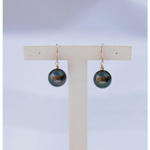 Original Elegant high luster Peacock Black Tahitian Pearl 9.5~10mm Earring