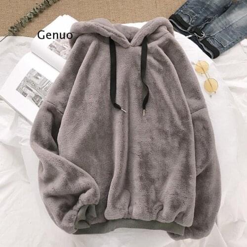 Autumn Winter Coats Soild Sweet Hooded Women Harajuku Loose Casual Warm Hoodies Ladies Fleece Flannel Pullover Female Sweatshirt