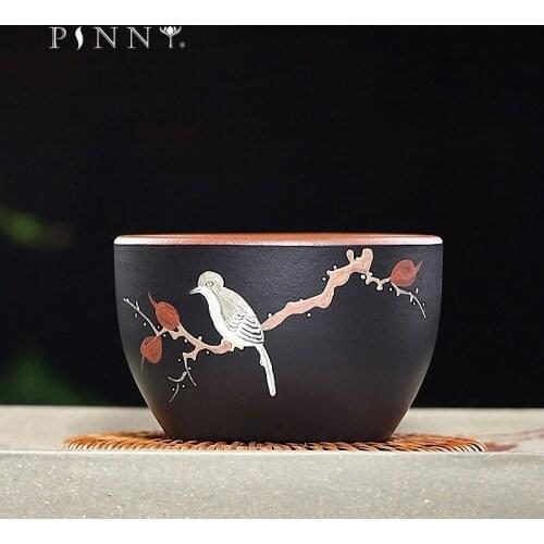 PINNY 120CC Yixing Purple Clay Magpie Teacups Heat Resistant Chinese Kung Fu Tea Bowl Ceramic Retro Master Cup Zi Sha Drinkware