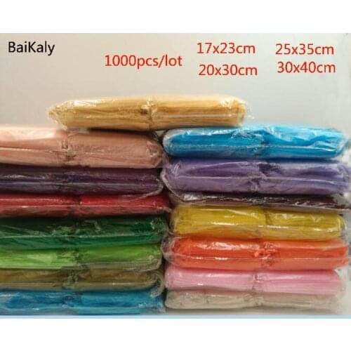 1000pcs 17x23 20x30 25x35 30x40cm Drawstring Organza bag Wedding Christmas Gift Bags Jewelry Packaging Organza Bags & Pouches