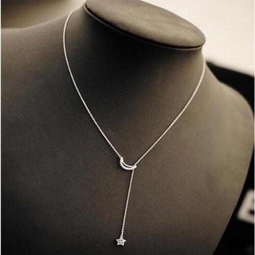 Popular Decoration Simple Creative 925 Sterling Silver Jewelry Allergic Fashion Star Moon Female Pendant Necklaces N144