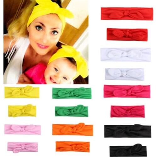 2Pcs Brand Baby Accessories Parent-child Mama Baby Girl Headbands Elastic Bow Knotted Turban Hair Band Solid Headband Sets