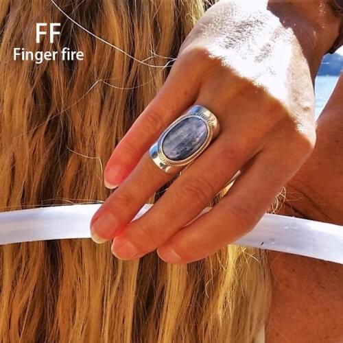 Simple Womens 925 Sterling Silver Kyanite Ring Blue Gemstone Boho Ring Anniversary Bride Wedding Engagement Rings Size 5-11