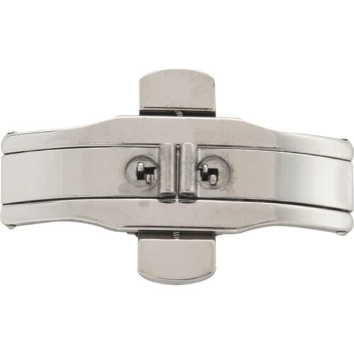 Double Push Button Butterfly Clasp Buckle Silver For 15mm Watch Band Strap