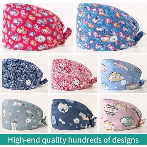 Tieback Pet medical Scrub pharmacist clinic hat Dentist lab cap nurse Surgical working caps nursing hats 100% cotton with button