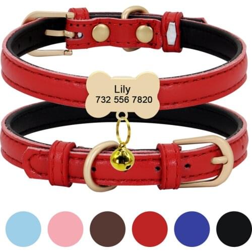 Puppy Dog Personalized ID Collar Pu Leather Dogs Cat Name Collars Necklace With Custom Engraved Tag Name Plate Free Bell Gift