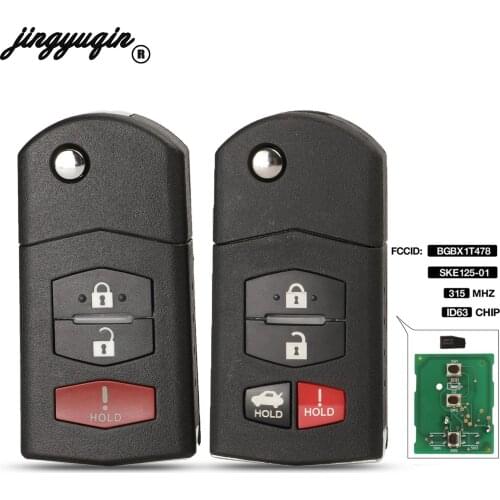 Jingyuqin 3/4 Button Key Case Folding Fob For 315Mhz For Mazda 3 5 6 CX-7 CX-9 MX-5 Miata BGBX1T478SKE125-01 4D63 Chip Fob