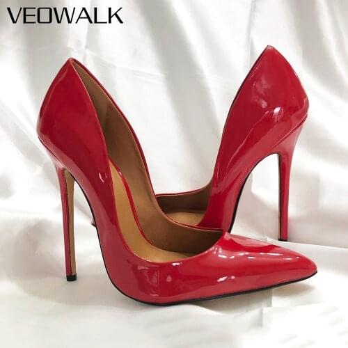Veowalk 14cm Extremely High Heels Sexy Drag Queen Crossdresser Pointed Toe Stiletto Pumps SM Shoes Black Red Plus Size 46 47 48