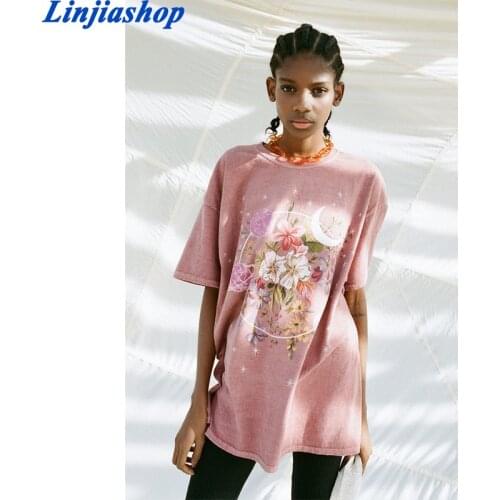 Spring summer girls cotton cute pink T-shirt cartoon casual O-neck simple loose white tees tops new arrivals 2021