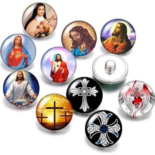 DB0421 Round Love Jesus Cross 18mm snap buttons 10pcs mixed round photo glass cabochon style for snap button jewelry