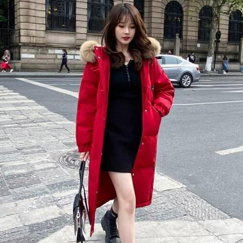 Winter Duck Down Jacket Women 2021 Reall Fox Fur Collar Coat Black Hooded Warm Parkas Womens Long Jackets Casaco Feminino Gxy92