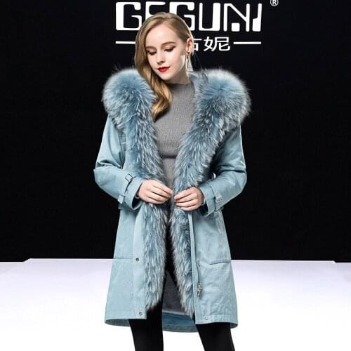2020 Real Coat Female Natural Rabbit Liner Parka Winter Jacket Women Raccoon Fur Collar Korean Long Jackets MY
