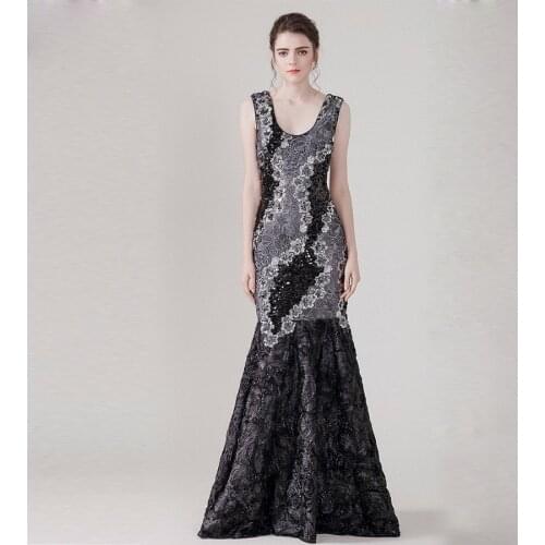 High Quality 2017 Summer Elegant Dresses Handwork Sequuined Floral Embroidery Floor-Length Stunning Trumpet Luxury Maxi Dress