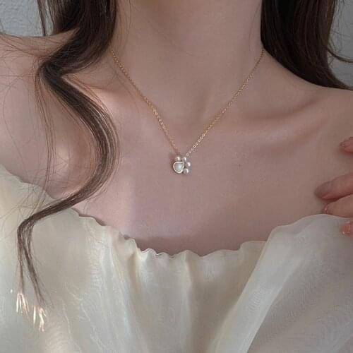 925 Sterling Silver Round Pearl Cute Cat Paw Charm Pendent Necklace For Women Girls Party Jewelry Choker Collar dz808