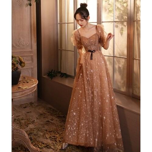 Sequined V-Neck Floor-Length Short Sleeves Backless Formal Dress Women Elegant Criss-Cross Straps 2021 New Evening Wear Dresses