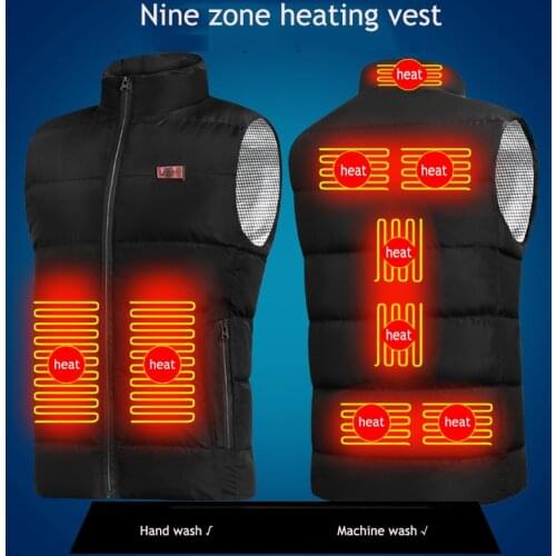 9 Zones Men Electric Heated Vest 2 Colors Intelligent USB Women Charging Thermal Heating Vest Double Switch Waistcoat Warm Body