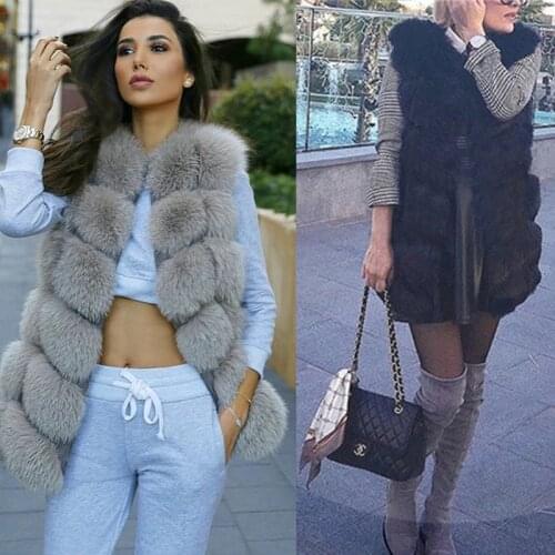 Ethel Anderson Winter 6Rows Imported Finland Real Fox Fur Vest Natural Fox Fur Gilet Women Covered Jacket Coat Plus Size Outwear