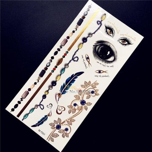 1PC Sexy Eye Pattern Tattoo Body Arm Art Waterproof Temporary Tattoo Sticker Gold Henna Feather Bracelet Tatoo Jewel Decal HGM31