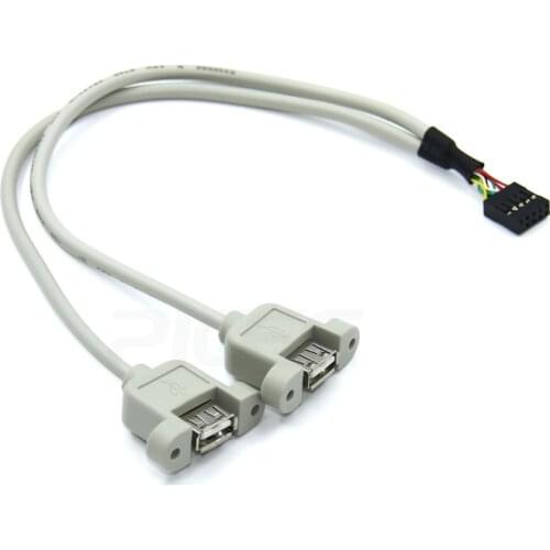 10pcs USB Dual Port Baffle Line USB Cable Connector Expansion Cable Chassis Rear Extension Cable 9pin 31CM Without Iron