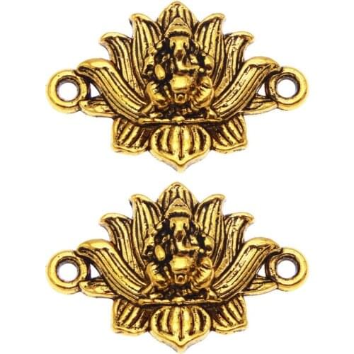 10pcs Gold lotus Flower Metal Elephant Alloy Vintage Earrings Necklace Jewelry Connectors Diy Handmade Bracelet Charms Making