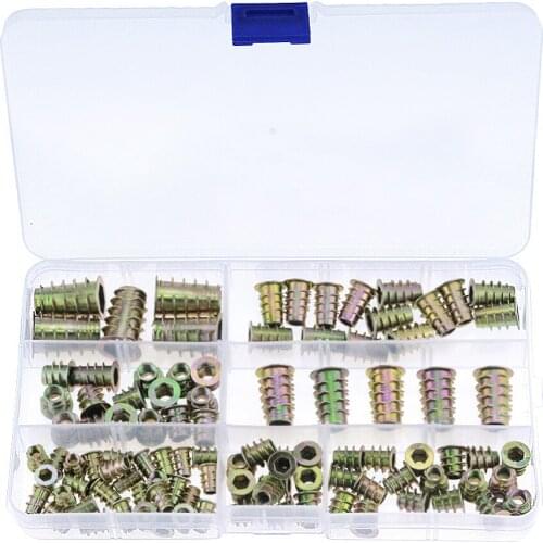 100PCS/Box Zinc Alloy Furniture Hex Socket Screw Inserts M4 M5 M6 M8 M10 Threaded Wood Screw Inserts Nuts Tool Kit M4*10 M8x20