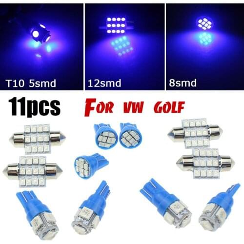 11pcs White Car Interior LED Light Bulb Kit For Volkswagen Golf 6 passat MK6 2010-2015 Front Rear Dome Reading Lamp blue 12v