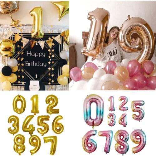 16/32/40 inch Big Number Balloon Birthday Party Wedding Balloons Foil Gold Silver Rose Gold Digital