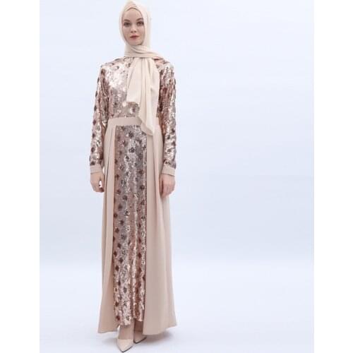 2021 Muslim Long Sleeve Dress Dubai Sequin Embroidered Long Skirt Womens Clothing Factory Spot