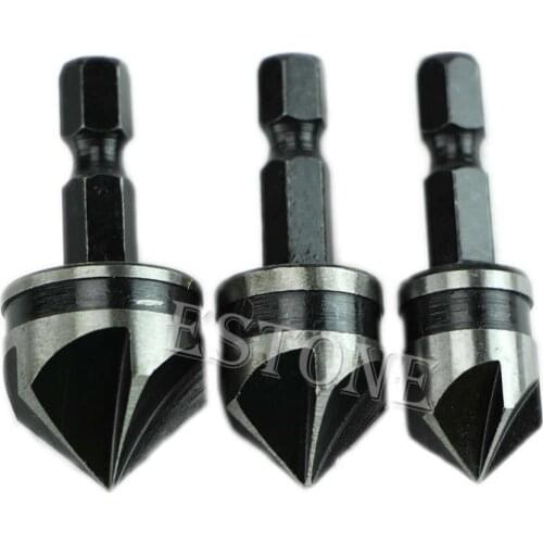 3pc 12mm 16mm 19mm Countersink Bore Set 1/4" Hex Shank Wood Plastic Chamfer Bit