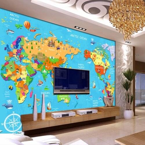 World Map 3D Photo Murals for Kids Room Personalized Wallpaper Cartoon Children Child Living Room papel de parede Blue