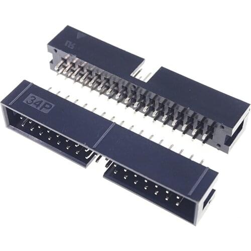 500 Pcs Shrouded Box header IDC Socket 2.54mm 2x17 Pin 34 P Straight Male square pin 0.64mm 2 rows 2.54 Through hole DIP