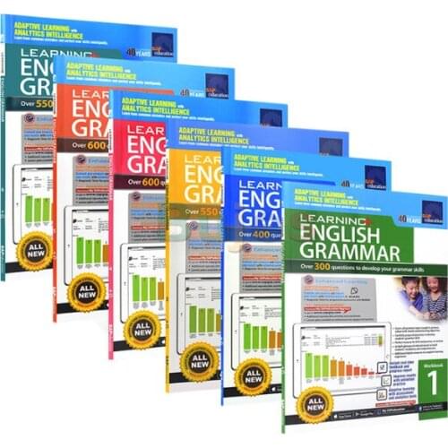 6 Books/set, 5-10 Years Old SAP Learning Grammar Workbook Singapore Grammar Exercise Book Set,chidren English Learning Books