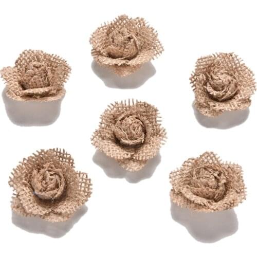 6Pcs Chic Handmade Jute Hessian Burlap Flowers Rose Wedding Decor Event & Party Supplies Wholesale