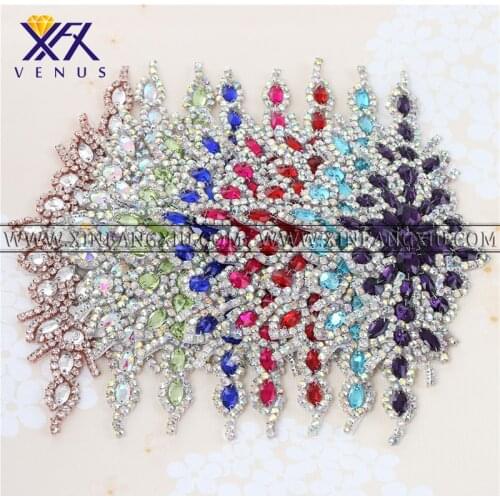 XFX VENUS 1 PCS Small Rhinestone Crystal Appliques Patch Iron on Silver Gold Hand Beaded Applique for Dress Shoe Accessory Sewn
