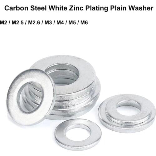 White Zinc Plated Carbon Steel Plain Washer M2 M2.5 M2.6 M3 M4 M5 M6