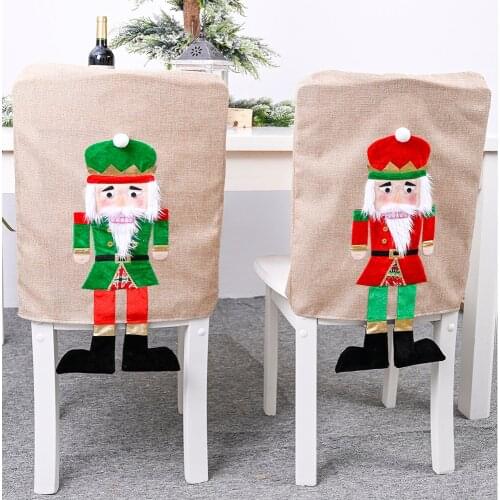 Christmas Chair Covers Classic Elf Gnome Truck Nutcracker Soldiers Chair Caps Slipcovers for Home Party Decor