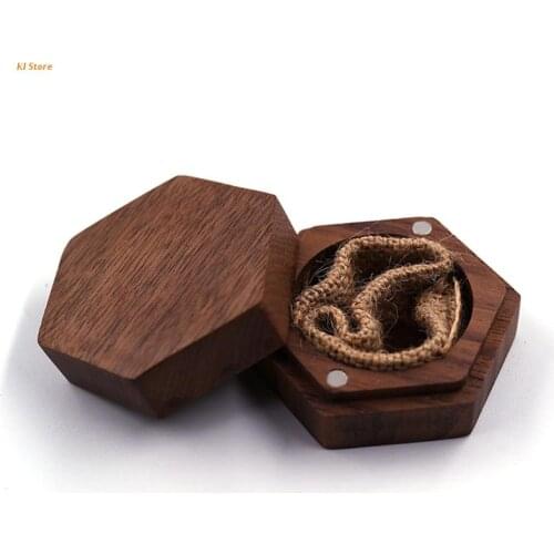 Black Walnut Hexagon Personalized Rustic Wedding Wood Ring Box Holder Wedding Ring Bearer Jewelry Box for Wedding Engagement