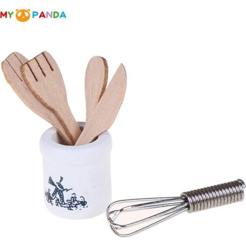 Wooden Knife And Fork Metal Whisk Jar Set Dollhouse Miniatures 1:12 Accessories Doll House Mini Kitchen Accessories